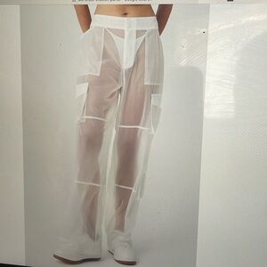 ALO YOGA | *NWT | SHEER EFFUSION CARGO WIDE LEG TROUSER | XXS | WHITE